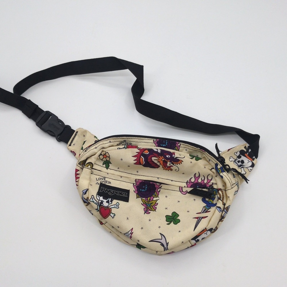 JanSport Fifth Ave Fanny Pack Cream Traditional Tats Tattoo Flash Skull Dragon